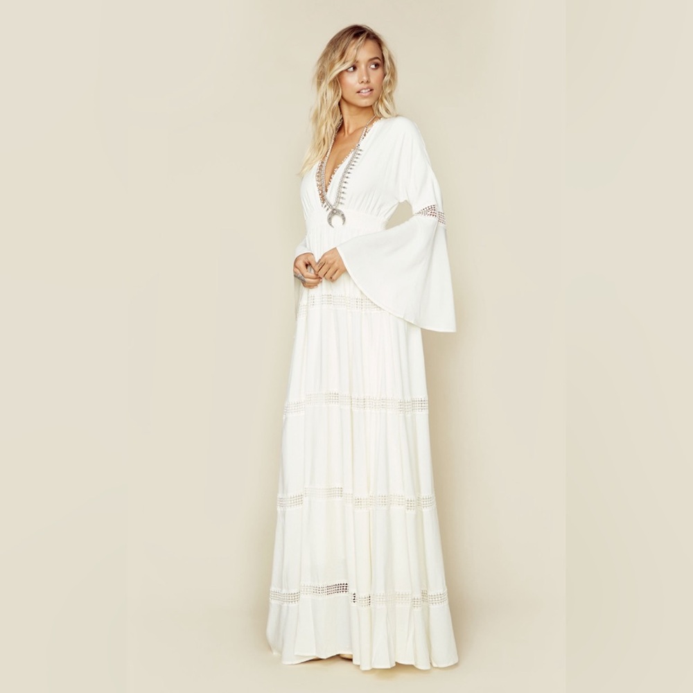The Jetset Diaries/TJD Ivory Boho Maxi Dress for Wedding or Summer Party